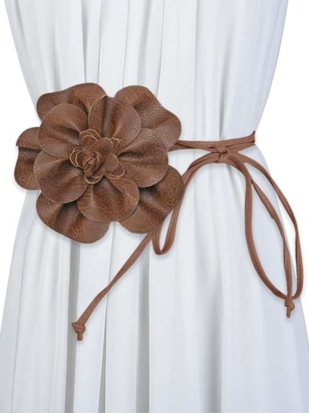 Brown Leather Flower Waist belt Luxury Women's Style